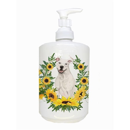 Carolines Treasures White Staffordshire Bull Terrier Ceramic Soap Dispenser CK2925SOAP